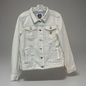 Detroit Carhartt Jacket Ladies MED Off White RN14806 Button Up Heart Tag USAmade
